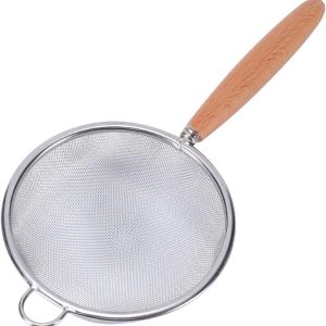 Stainless Steel Colander With Wooden Handle Hanging Ear Sieve Sifter Strainer